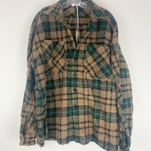 MNML Shirt Mens Medium Loose‎ Woven Flannel Button Up Raw Edge Plaid Thick Warm
